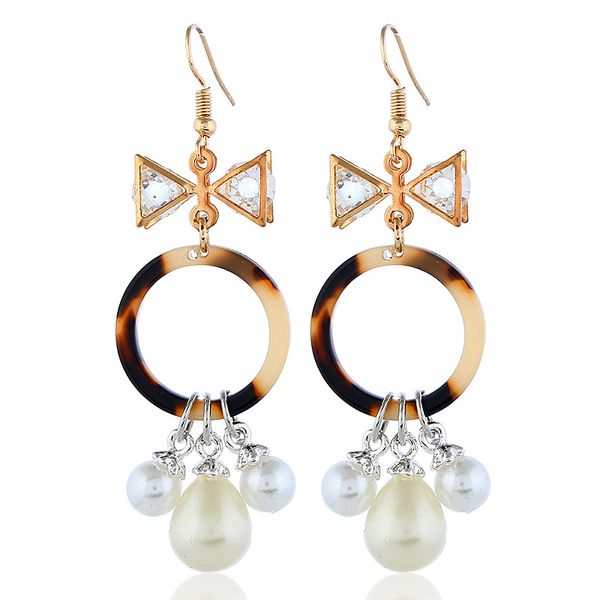 

fashion crystal bow pearl earrings girls jewelry round acetate earrings, Silver