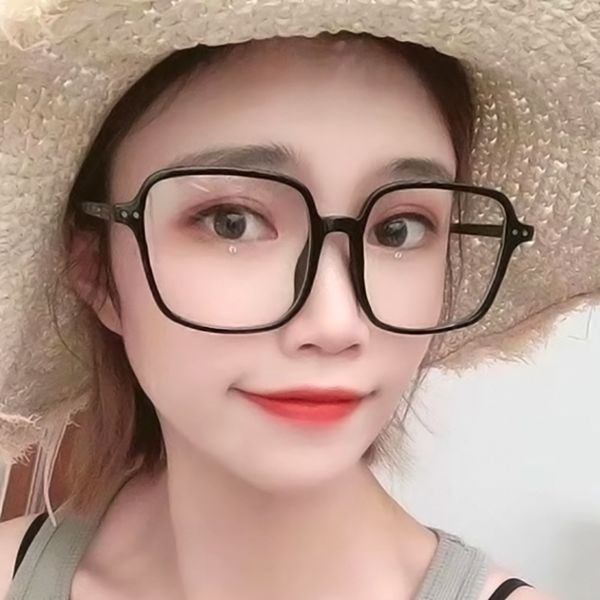 

2020 flat lens eyeglasses frame blue light blocking glasses retro big frame computer game reading glasses slim face eyewear, Black