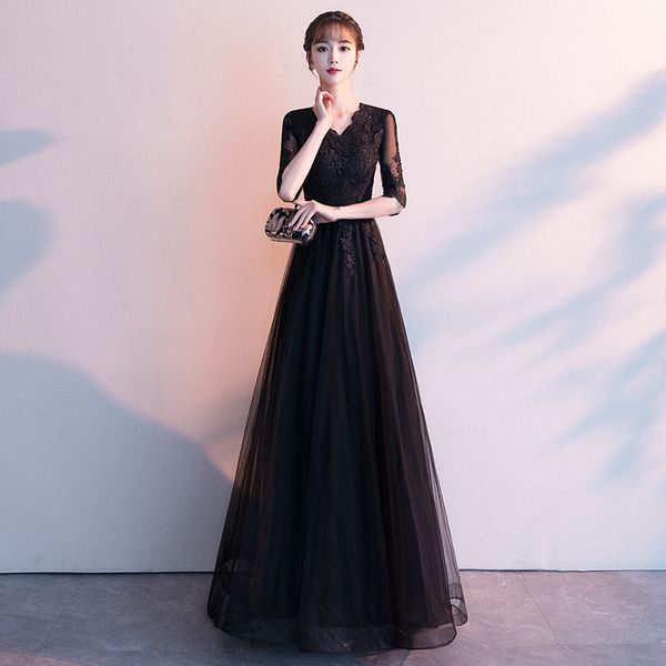 

lace formal evening dress 2018 gowns summer gown long drops dresses elegant long prom black half v-neck black, White;black