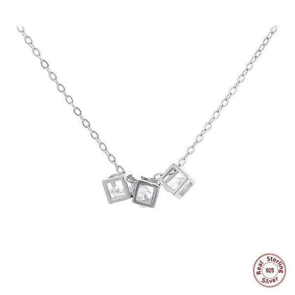 

luxury 925 sterling silver necklace with 3pcs square cubic zirconia pendants necklaces for women party jewelry anniversary gifts
