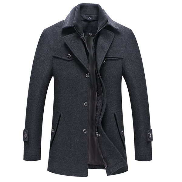 

autumn and winter men's business casual wool jacket warm jacket slim coat stand collar solid color overcoat large size 4xl, Black