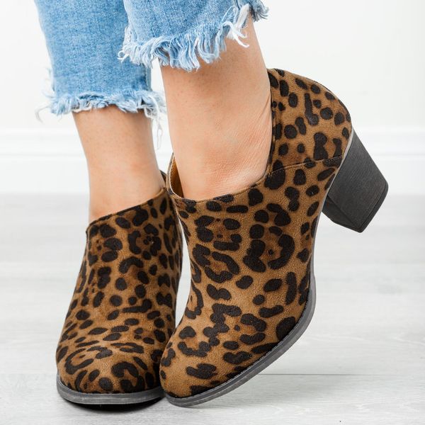 

xiniu leopard flock boots women square heel ankle boot round toe winter boots large size 35-40 zipper botas mujer #0809, Black