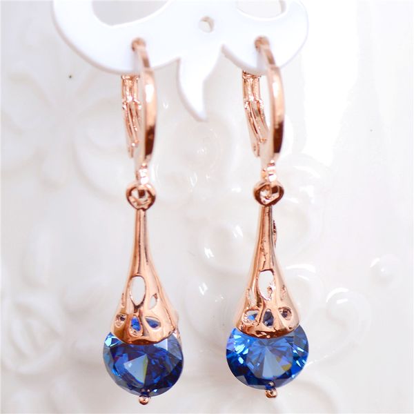 

new fashion women/girl's gold color white blue cz stone pierced hoop earrings jewelry, Golden;silver