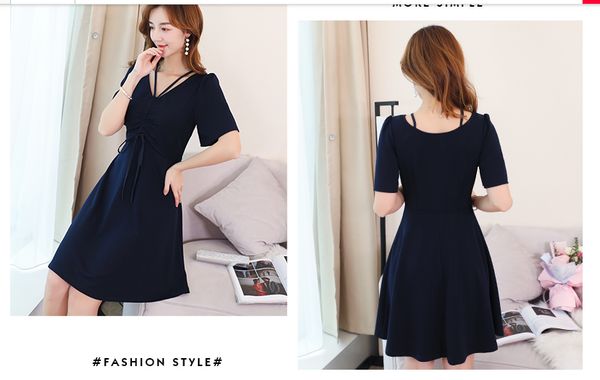 

violet pure color dress with short sleeves, Black;gray