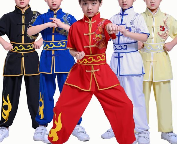 

children embroidery dragon/auspicious cloud martial arts uniforms clothing kids tai chi wushu training suit, White;black