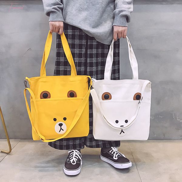 

женщины canvas tote дамы повседневная сумка складная сумок пляжная сумка ткань мультфильм медведь стиль женской сумочке