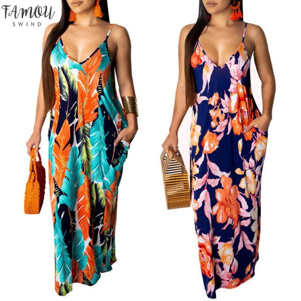 

women boho maxi long dress sleeveless spaghetti strap flower v-neck loose dress street beach dresses plus size, Black;gray