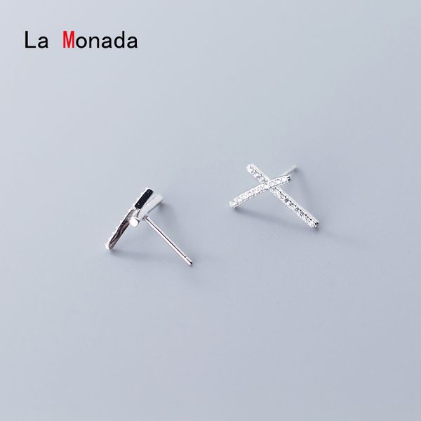 

la monada stud earrings for women silver 925 cross fine women earrings jewelry stud 925 sterling silver zircon, Golden;silver