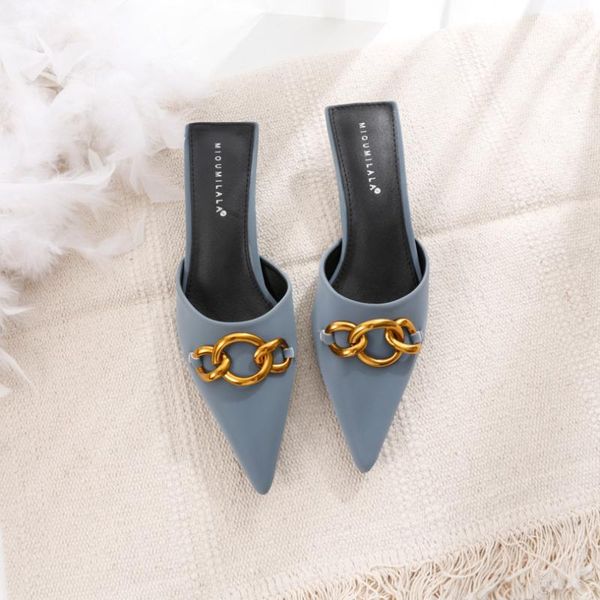 

beige heeled sandals rivet cover toe shoes woman 2020 slippers women summer slides thin heels pantofle med loafers black