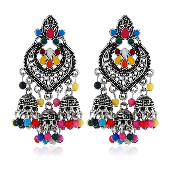 

afghan india middle east golden birdcage statement earrings big resin long tassel drop ears tribal egypt nepal gypsy jewelry, Silver