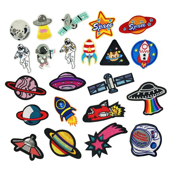 Rocket Iron su toppe per abbigliamento pianeta strisce Space Ship Appliques su abiti da ricamo astronaut badge @H