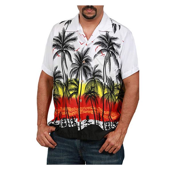 

2019 new mens hawaiian beach short sleeve coconut tree print shirt tropical summer short sleeve shirt casual men shirts us size, White;black