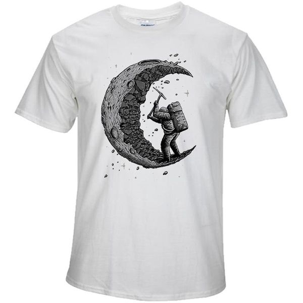

100% cotton digging the moon print casual mens o-neck t shirts fashion men's men t-shirt short sleeve men tshirt 2018, White;black