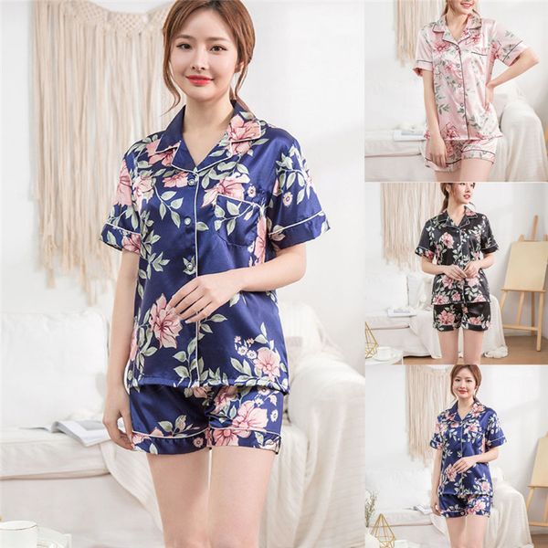 

women sleepwear printing pattern sleepwear nightwear 2pc set a#15, Blue;gray