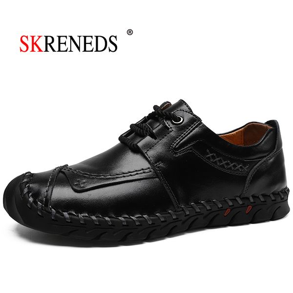 

skreneds brand 2019 new fashion genuine leather casual shoes handmade driving shoes vintage loafers flats moccasins men's, Black