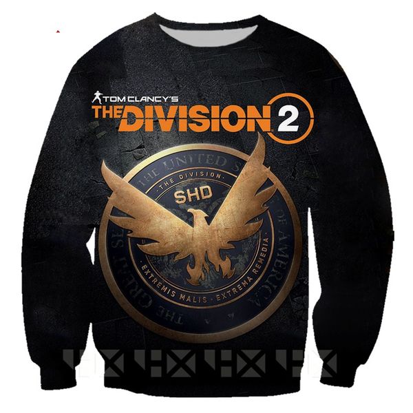 

fashion womens/mens tom clancy's the division 2 funny 3d print harajuku casual crewneck sweatshirt plus size b0108, Black