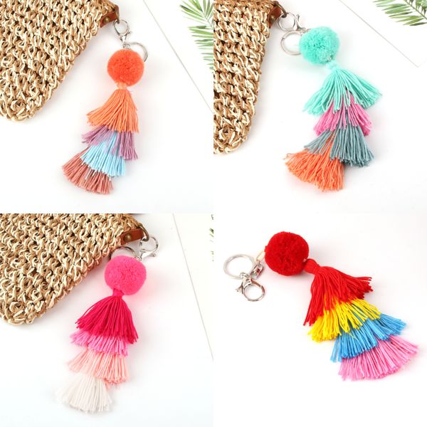 

1 pc bohemia handmade jewelry pom pom bag charms summer multicolor ball boho tassel keychains for women wallet jewelry party, Silver