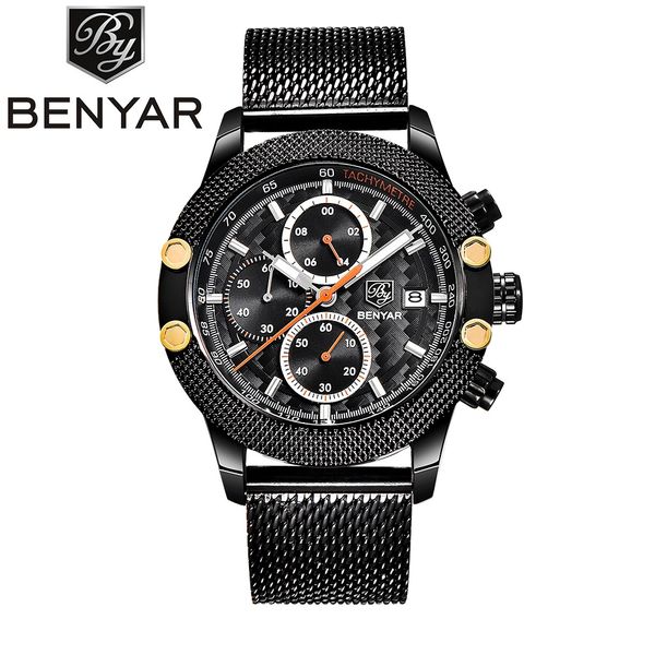 

military quartz watch men date multifunction watch chronograph watches fashion sports steel strap wrist watches man, Slivery;brown
