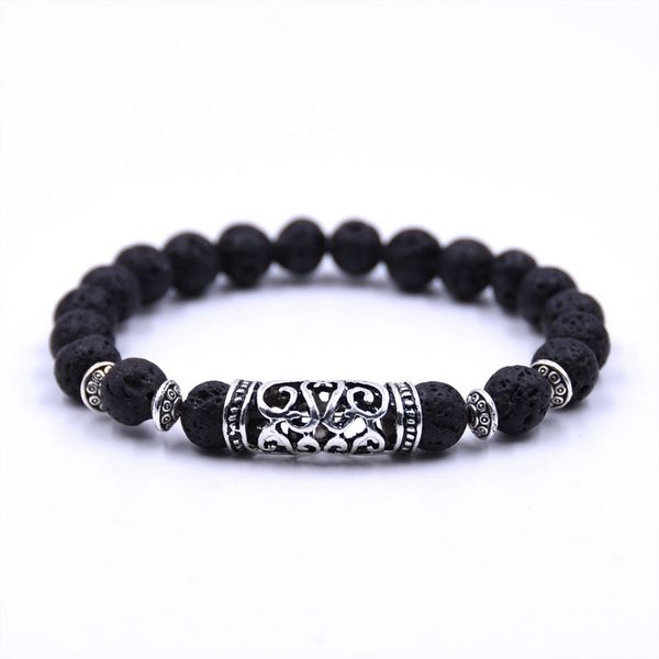 

black lava natural stone beads bracelets pulsera moda hombre 2018 white lava stone bracelet vintage silver hollow pipe bracelet