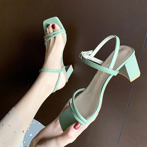 

2020 new summer high-heeled open-toe sandals female fairy wind evening shoes wild fashion word belt women's shoes, Black