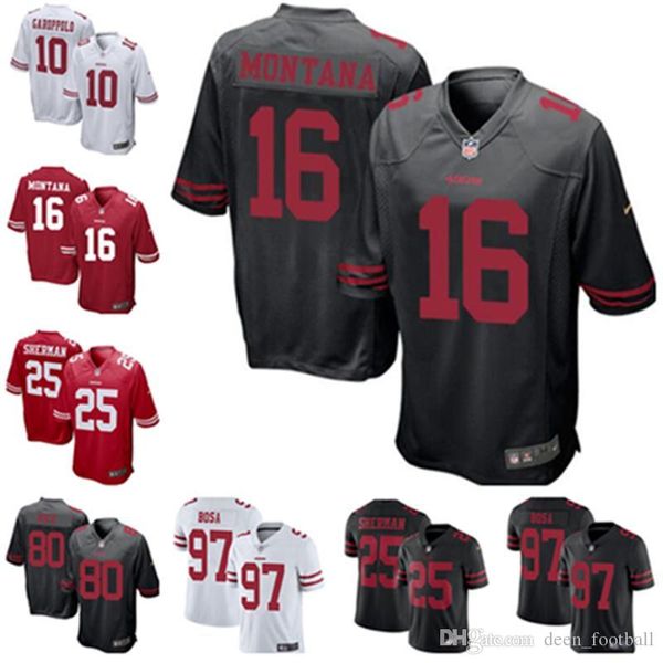 

2019 men women an franci co youth 49er 10 garoppolo 16 joe montana 25 richard herman 80 rice 85 kittle 97 nick bo a jer ey