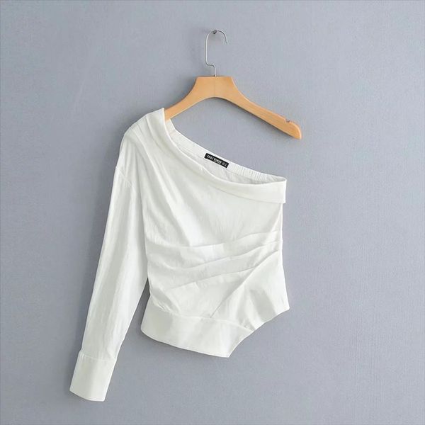 

2019 ins women's asymmetric pleated 2019 ins women's asymmetric pleated top, White