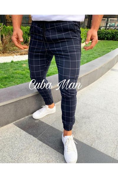 

men smart casual pants spliced canvas skinny flat style elastic waist mid waist type midweight full length fashion, Black