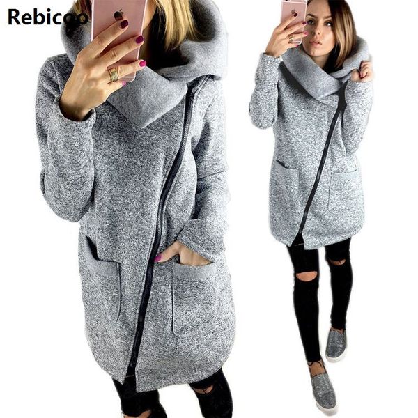

2018 fashion casual hooded jacket large size women autumn thick long zipper sweatshirt outwear jackets women coats with pocket, Black;brown