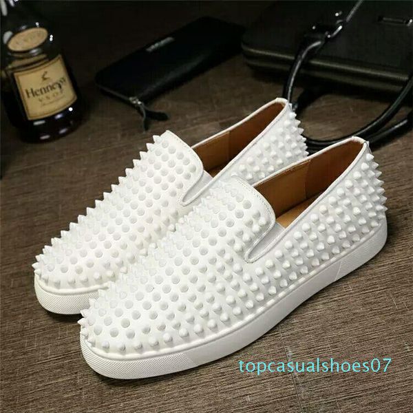 

luxury designer red bottom loafers men women genuine leather slip platform casual sneakers spikes wedding party flats men shoes 35-46 t07, Black