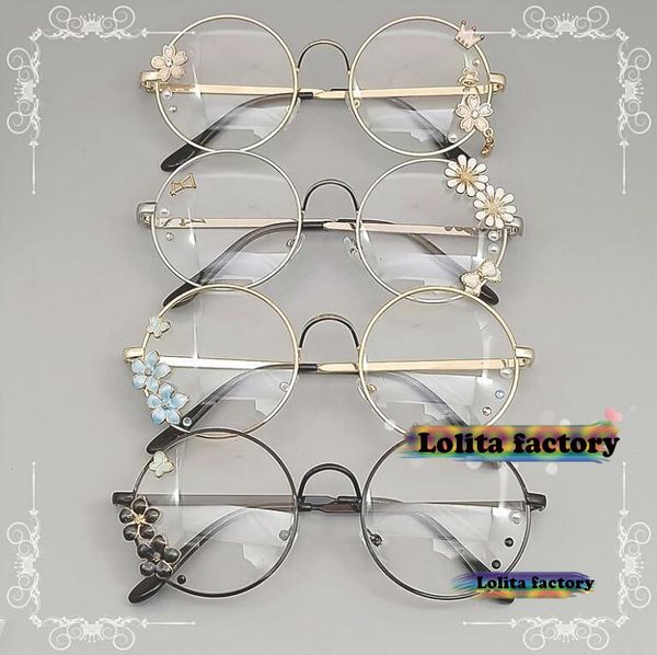 

hand made the original lolita soft sister sweet japanese harajuku girls round box cherry blossom decorative glasses frame, Black
