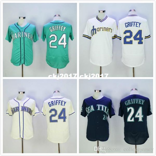 

24 ken griffey flexbase jersey white beige navy blue, Blue;black