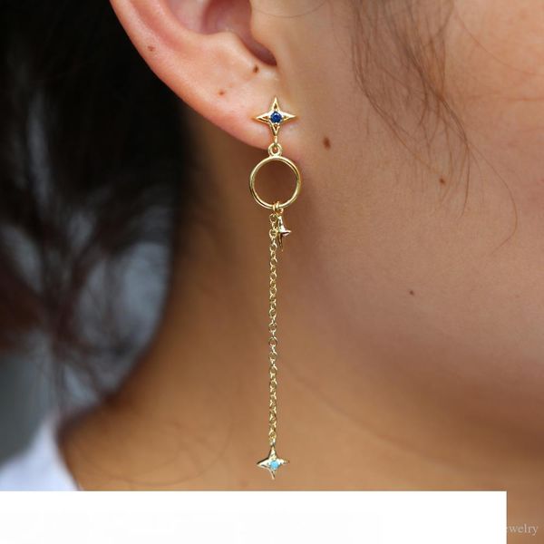 

2018 christmas gift fashion jewelry northstar charm long tassel chain elegance women jewelry star design modern women chain earring, Golden;silver