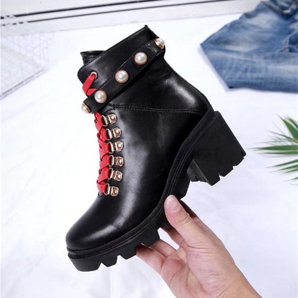 

lace martin boots calfskin leather spikes rivet boot women up ankle bottes booties australie bottines desert boots 10 dust bag, Black