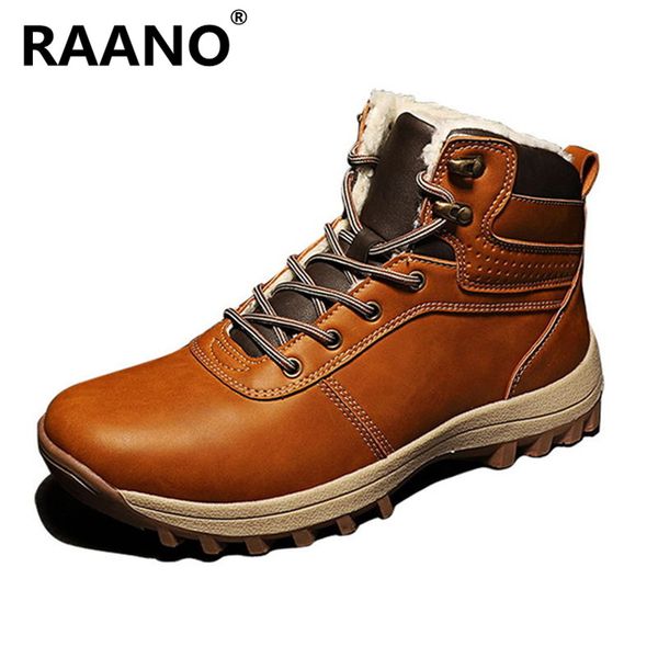 

2019 brand winter leather ankle snow men boots shoes with fur plush warm warm male casual boot sneakers footwear black brown