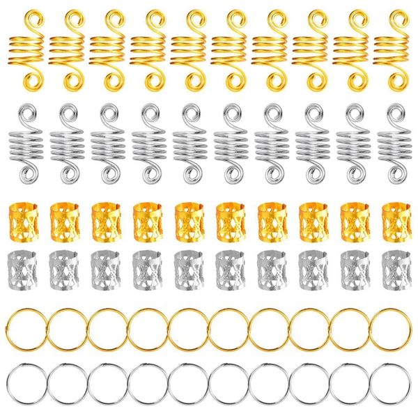 

120 pieces aluminum hair coil dreadlocks braid rings metal cuffs braiding beads for hair accessory, White;golden