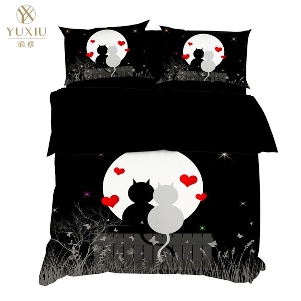 

yuxiu 3d bedding set animal cats stars blue duvet covers 3pcs sets bed linen quilt cover king  full twin double size