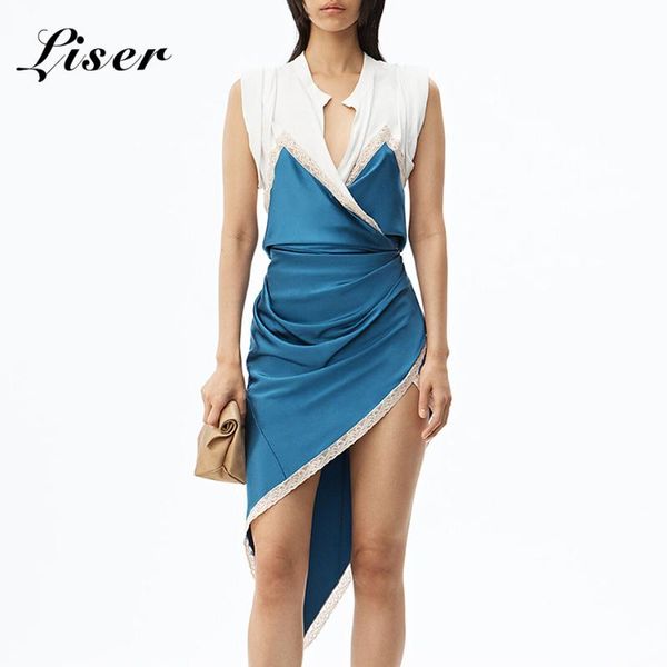 

casual dresses liser 2021 summer women dress sleeveless v neck draped lace bodycon elegant club celebrity party vestidos, Black;gray
