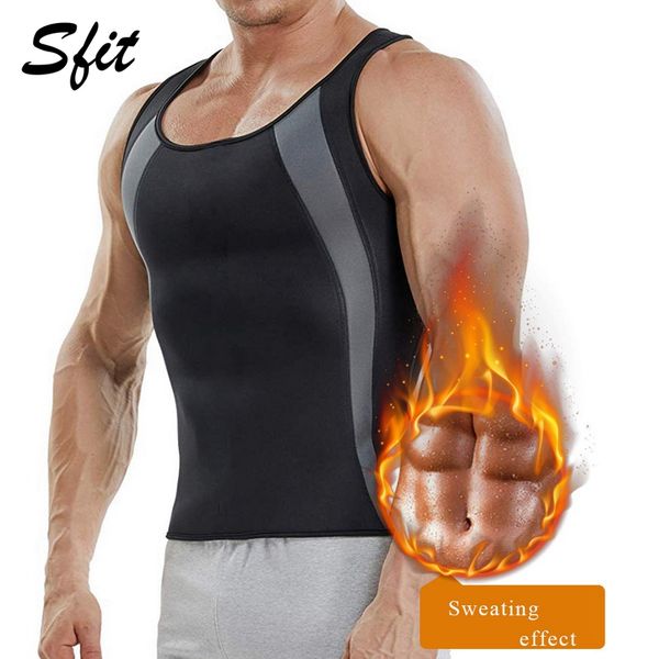 

sfit men waist trainer shaper vest sweat workout neoprene sauna tank weight loss body shaper compression shirt garments, Black;blue
