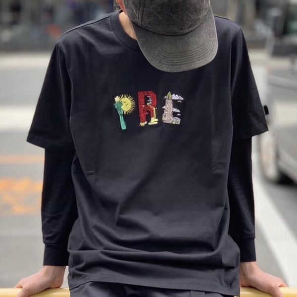 

19ss box логотип city arc tee hip hop мода мужчины женщины сплошной футболка street скейтборд повседневная короткие рукава tee summer hfymtx, White;black