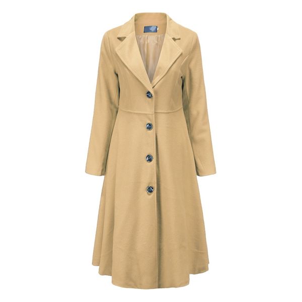 

women button slim woolen long section jacket autumn winter casual lapels single breasted woolen coat dresses new arrive new, Black