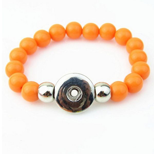 

candy color orange beads handmade elastic 18mm snap button charm bracelets & bangles for woman snap button jewelry 10pcs/lot, Golden;silver