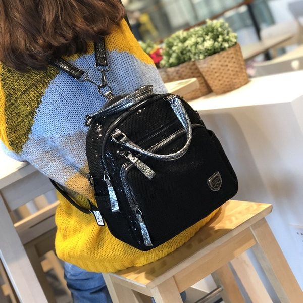 

fashion sequin backpacks for women nylon backpack casual solid color schoolbag multi-layer large capacity travel backpack