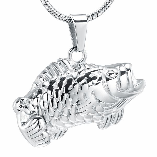 

lkj10924 fish cremation jewelry keepsake holder for pet stainless steel memorial urn necklace hold ashes -filling kits, Silver