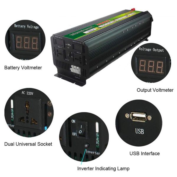 

5000w 12v/24v to 220v converter power inverter lcd display 10000w