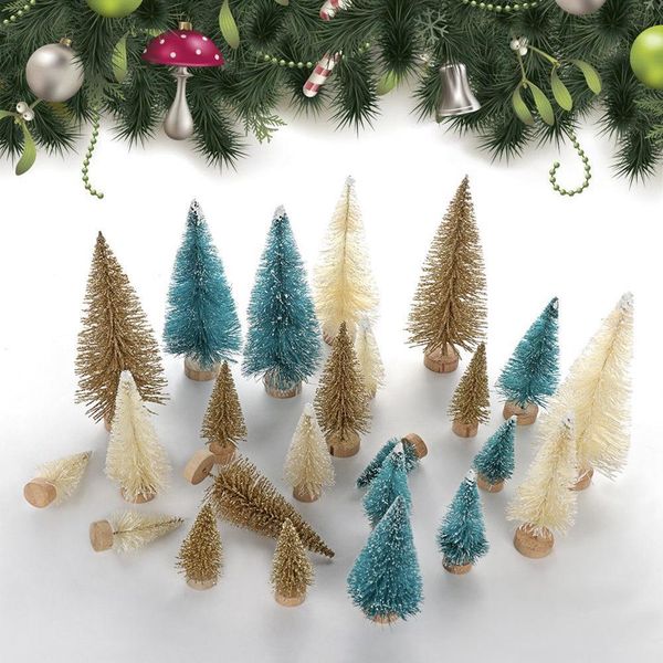 

24/34pcs mini christmas trees bottle brush sisal snow pine trees xmas decor christmas decoration sisal snow pine