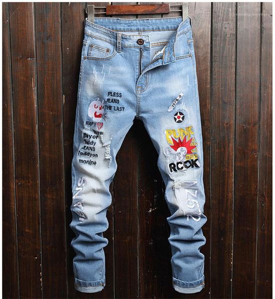 

letter embroidery pants personality ripped fashion mens pencil pants casual 2020 luxury designer clothes mens designer, Black