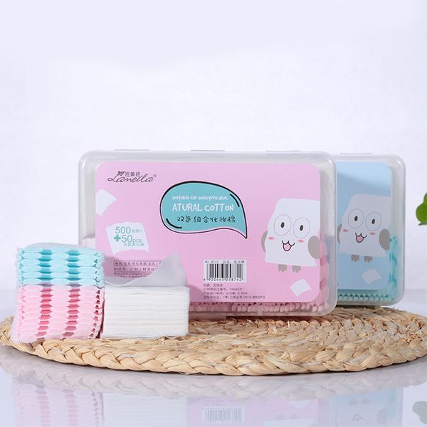 

disposable cotton pads thin 500pcs + thick 50pcs combo cotton boxed makeup remover wet pack makeup tools p1001
