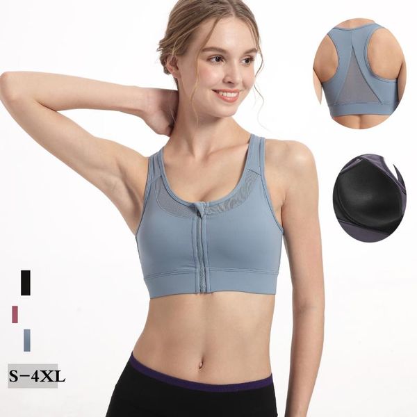 

women zipper sports bras vest underwear shockproof breathable gym fitness athletic running yoga sport, White;black