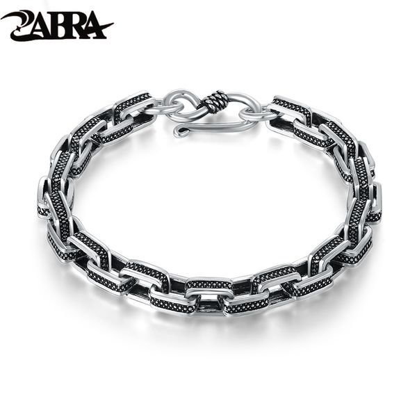 

забры 925 sterling silver vintage man браслет ретро черный цветной квадрат 16-22cm стимпанк байкер мужские браслеты женские ювелирные издели, Golden;silver