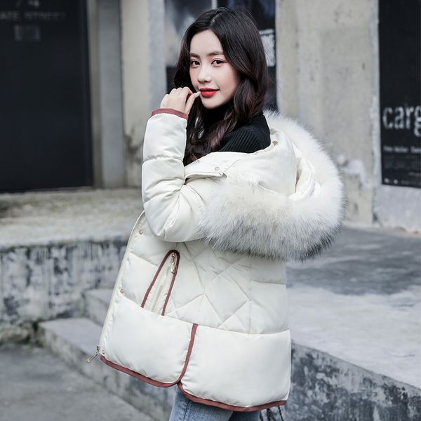 

2019 loose coat down cotton girls long fund self-cultivation cotton-padded clothes woman ins student cotton-padded jacket tide, Black